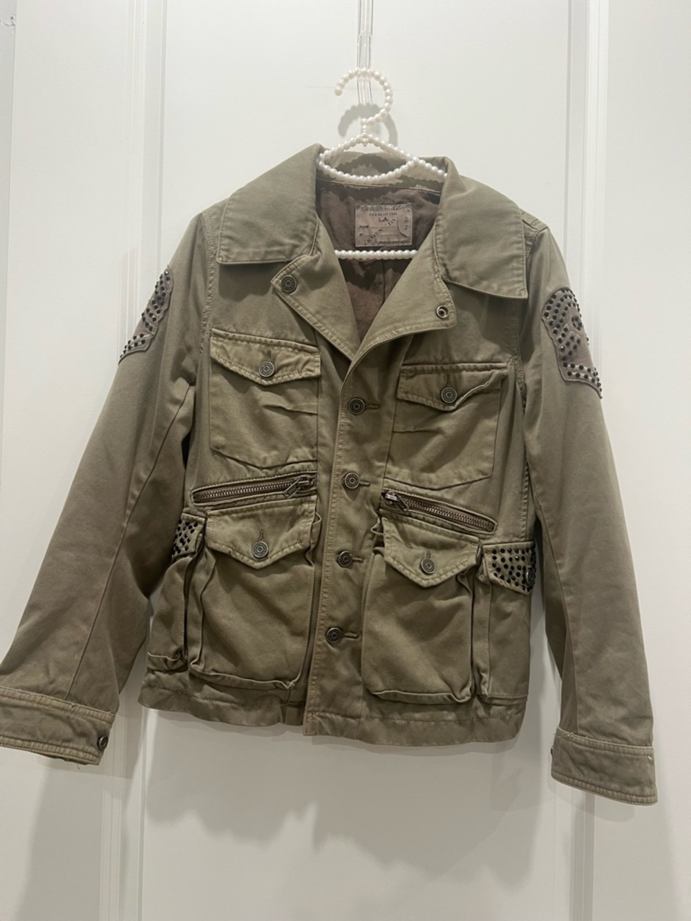 Taverniti So Jeans Studded Military Jacket Olive Green Y2K Small